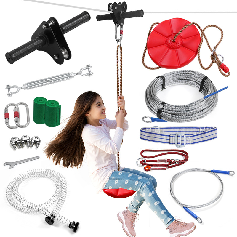 Outdoor Adventure Ziplines & Waterfall - Çocuklar için Disk Salıncaklı Zipline Seti,