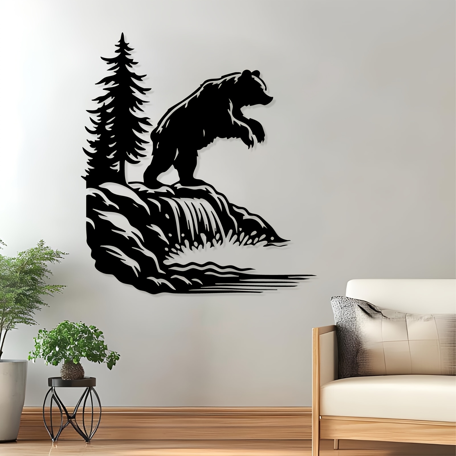 Outdoor Adventure Gifts - Ayı ve Şelale Metal Duvar Sanatı,